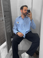 Striped Shirt with Pocket Embroidery