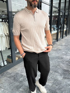 Half-Zip Ribbed Polo Neck T-Shirt