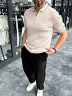 Half-Zip Ribbed Polo Neck T-Shirt