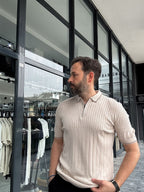 Half-Zip Ribbed Polo Neck T-Shirt