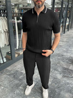 Half-Zip Ribbed Polo Neck T-Shirt