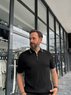 Half-Zip Ribbed Polo Neck T-Shirt