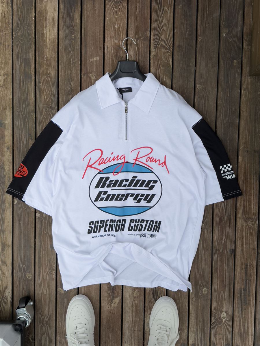 Half-Zip Racing Printed T-Shirt