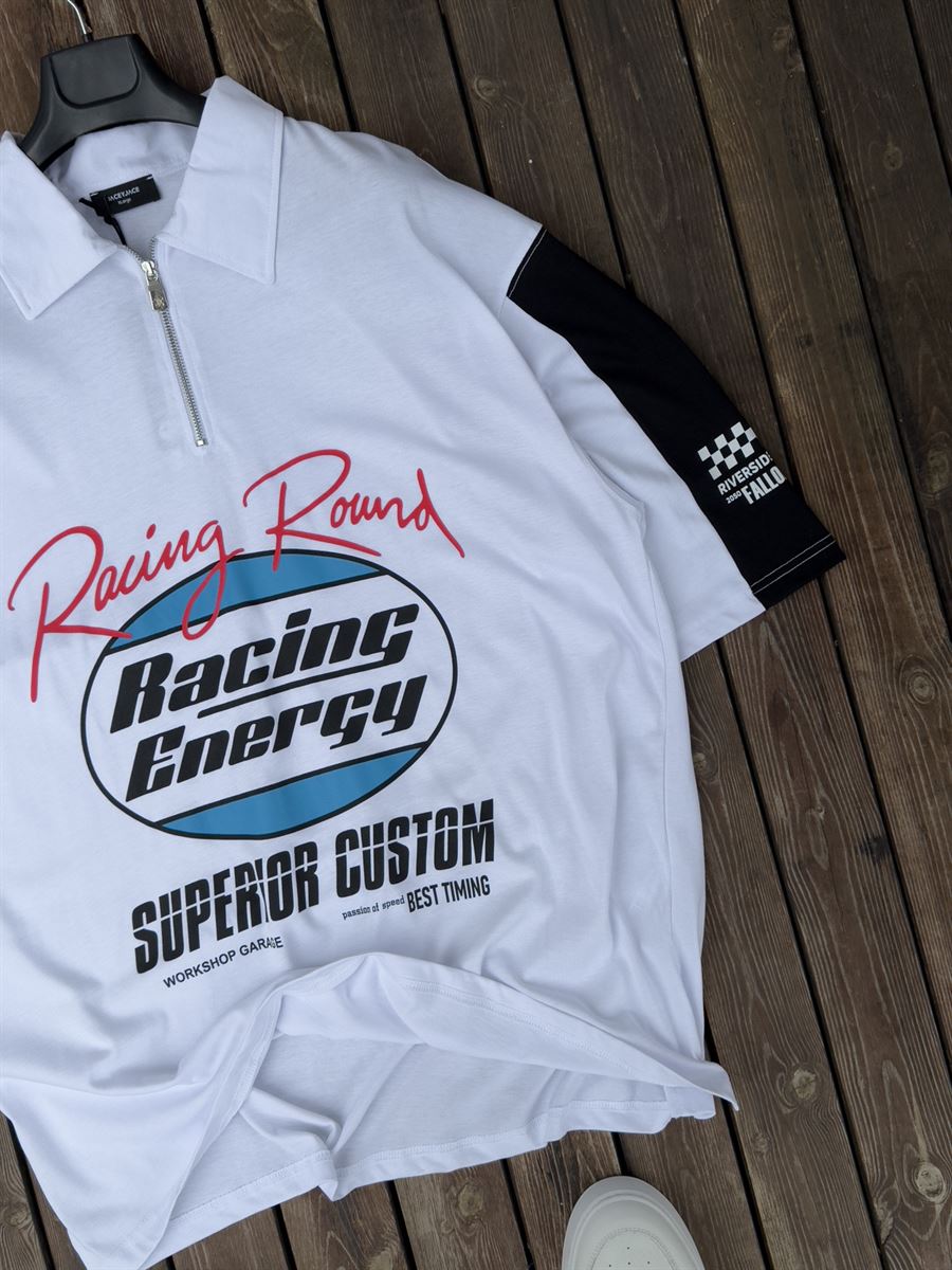 Half-Zip Racing Printed T-Shirt