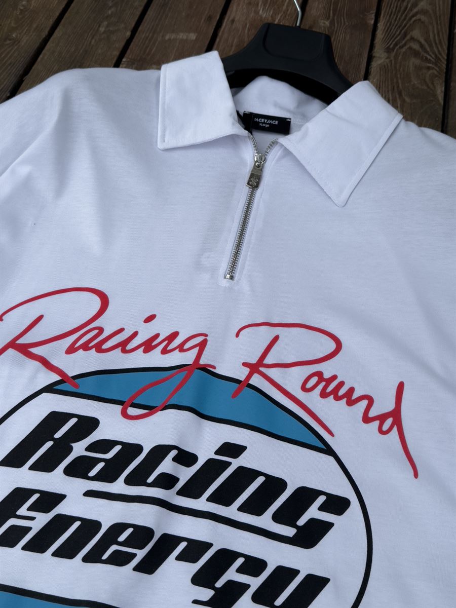 Half-Zip Racing Printed T-Shirt