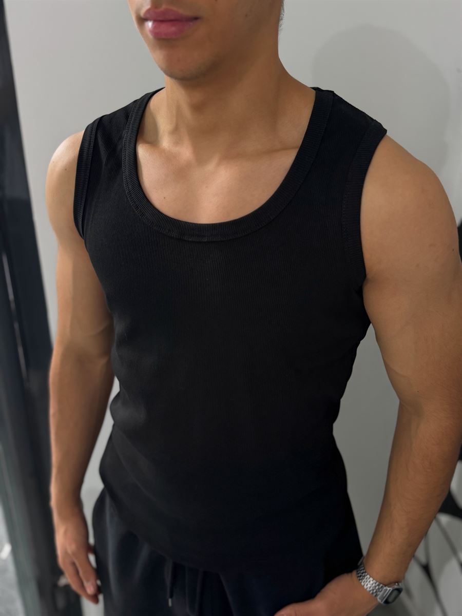 Black Basic Ribbed Undershirt JJ-213