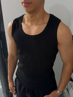 Black Basic Ribbed Undershirt JJ-213