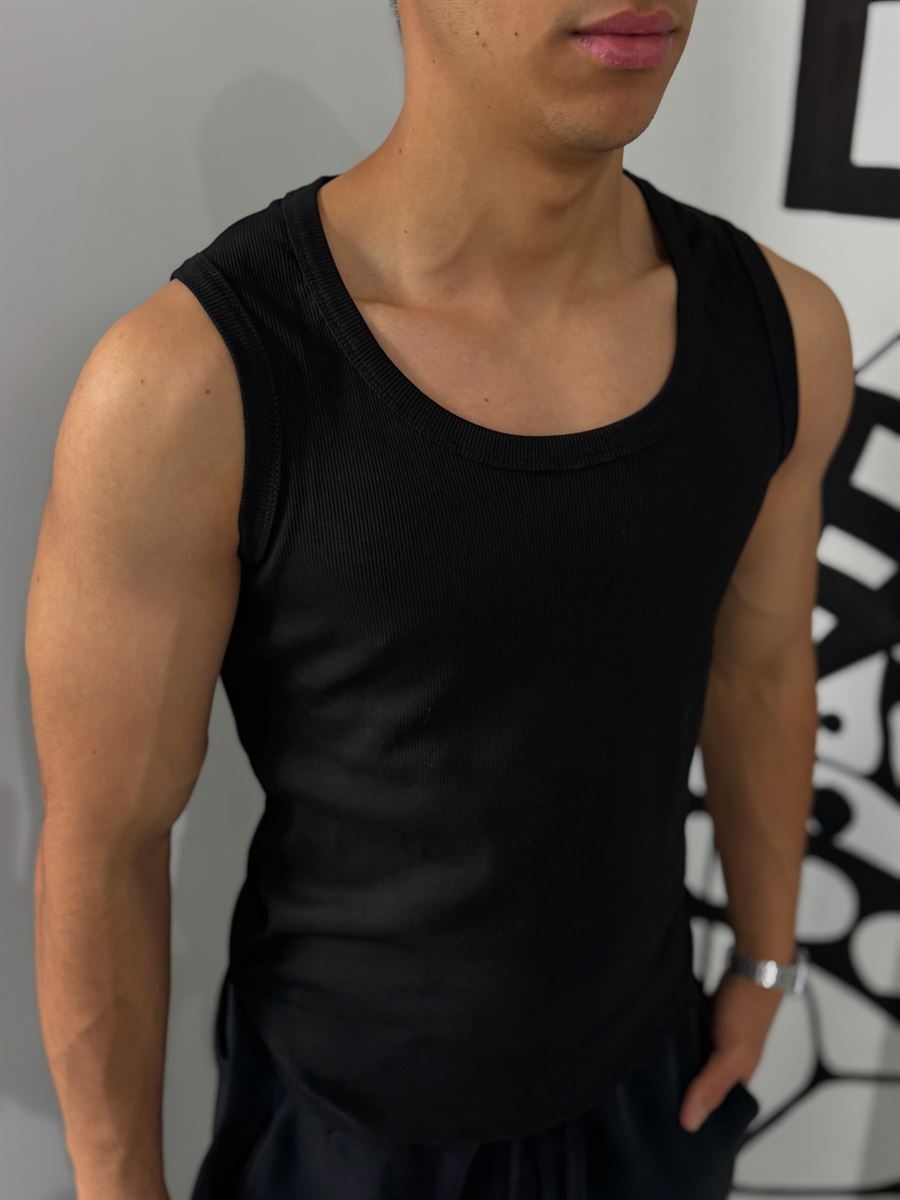 Black Basic Ribbed Undershirt JJ-213