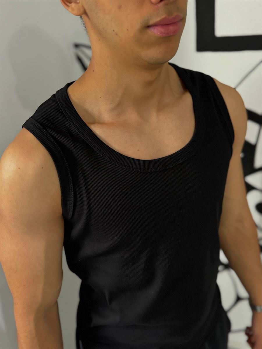 Black Basic Ribbed Undershirt JJ-213