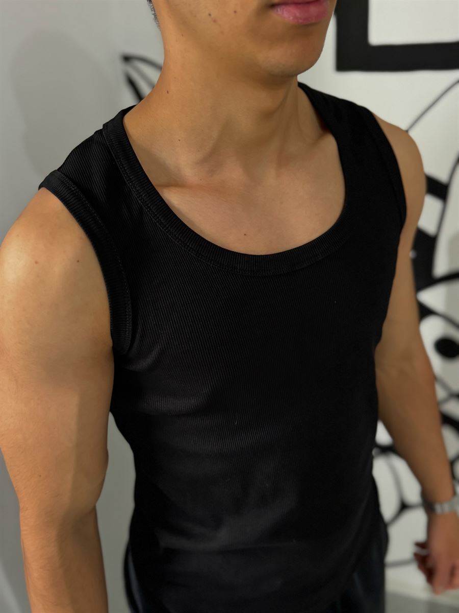 Black Basic Ribbed Undershirt JJ-213