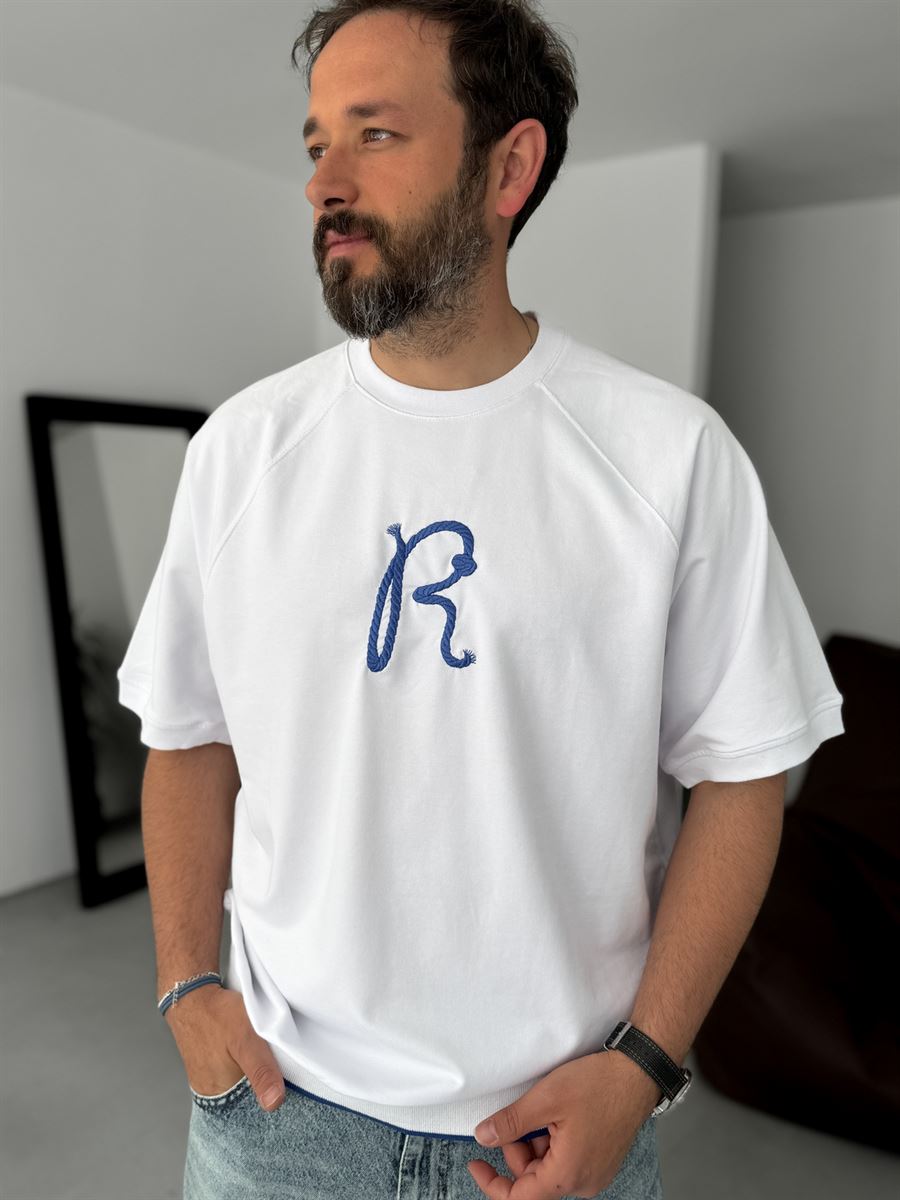 R-Embroidered Ribbed Oversize T-Shirt