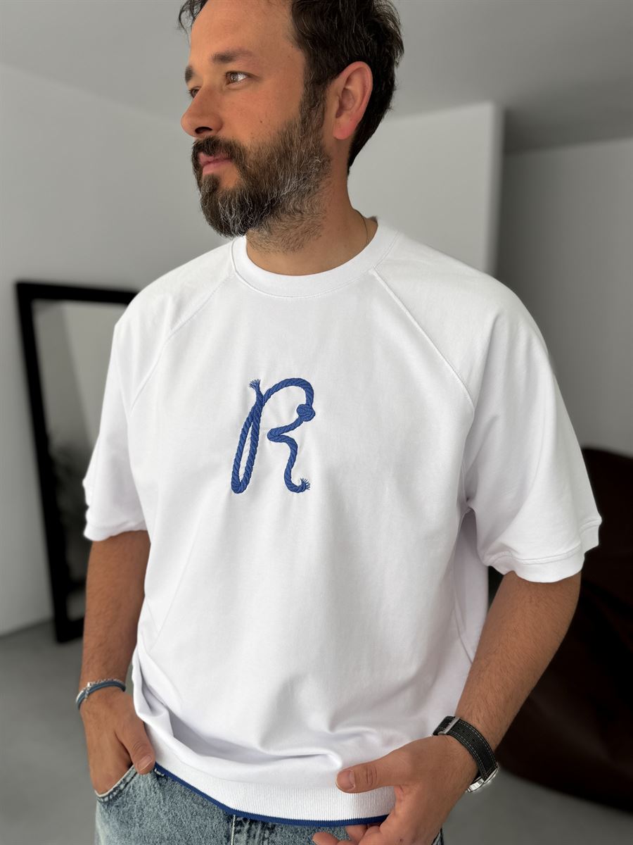 R-Embroidered Ribbed Oversize T-Shirt