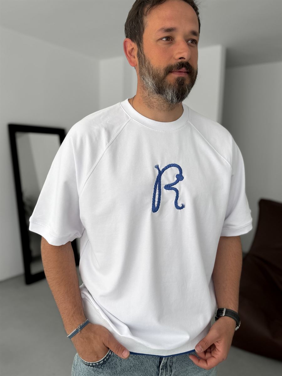 R-Embroidered Ribbed Oversize T-Shirt