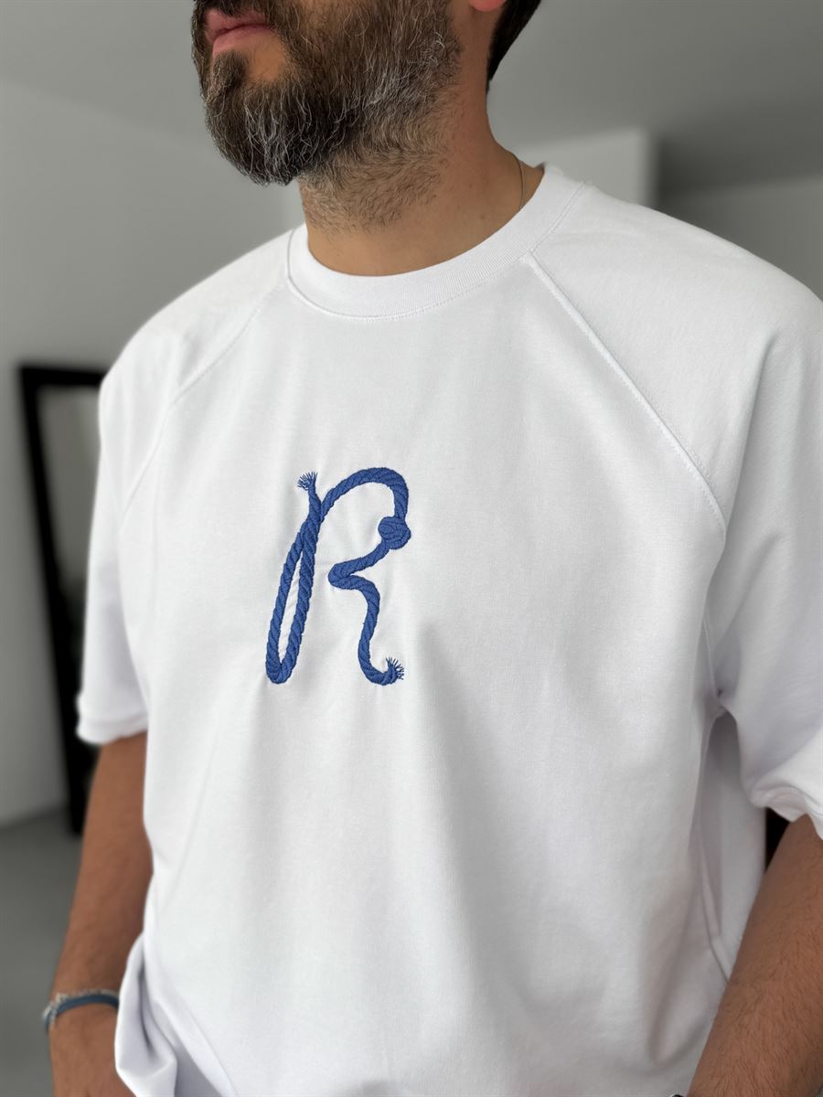 R-Embroidered Ribbed Oversize T-Shirt