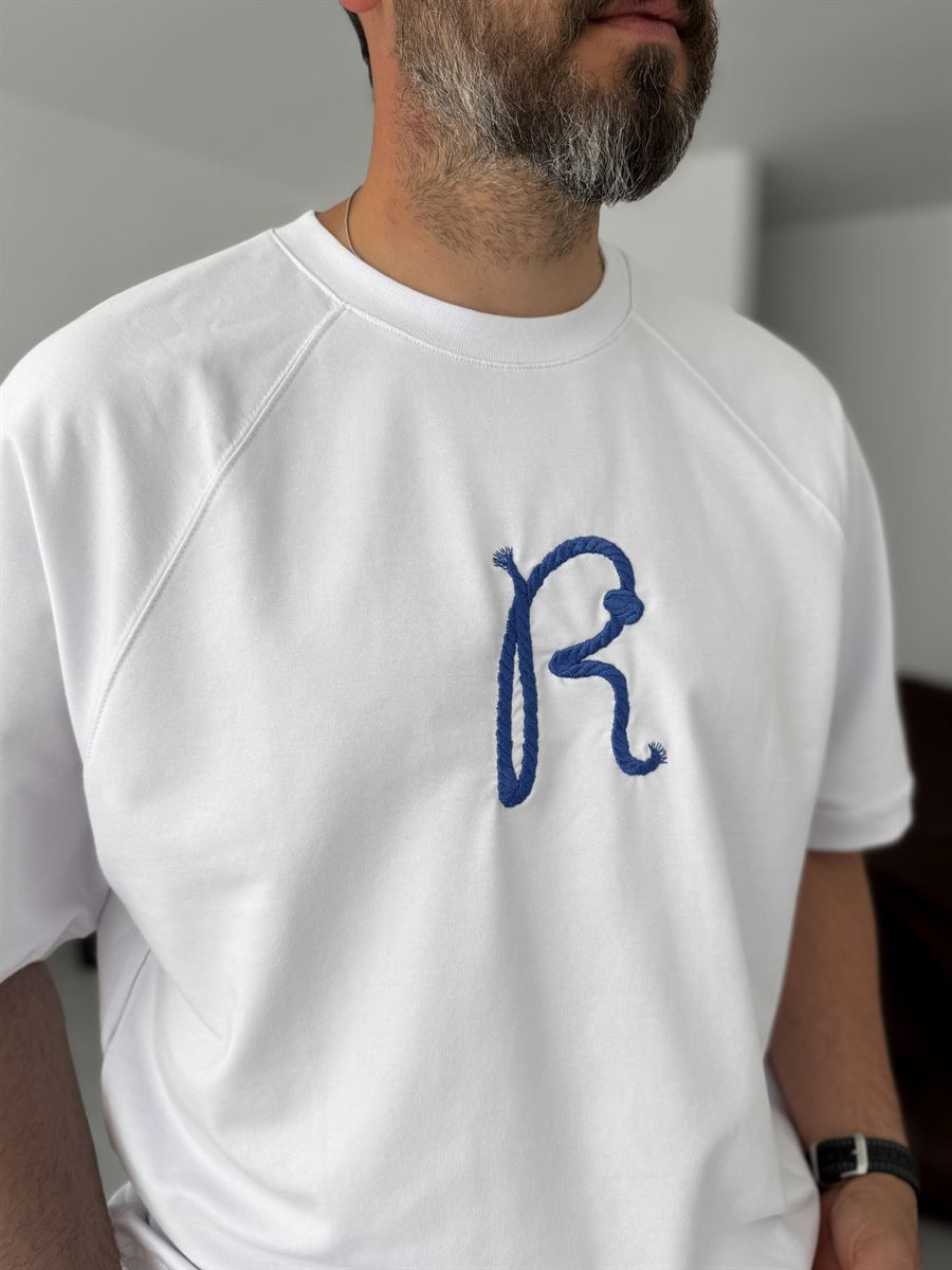 R-Embroidered Ribbed Oversize T-Shirt