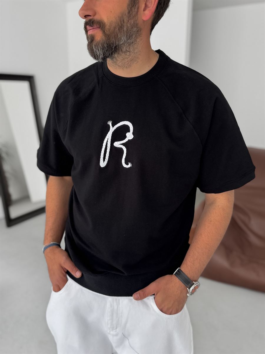 R-Embroidered Ribbed Oversize T-Shirt