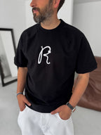 R-Embroidered Ribbed Oversize T-Shirt
