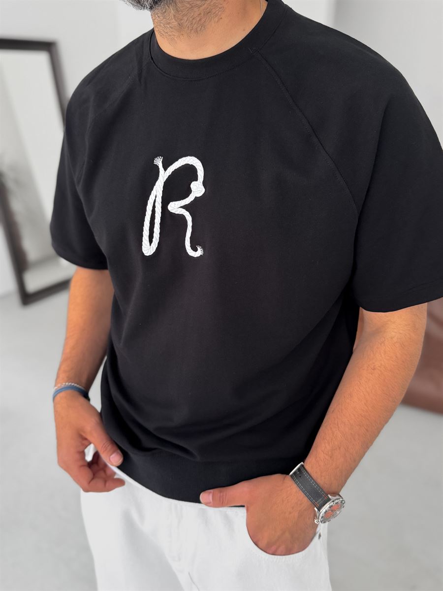R-Embroidered Ribbed Oversize T-Shirt