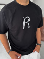 R-Embroidered Ribbed Oversize T-Shirt