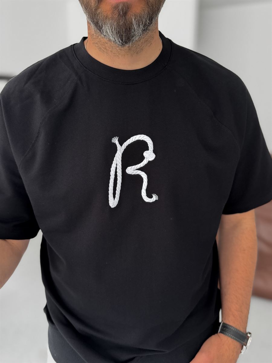 R-Embroidered Ribbed Oversize T-Shirt