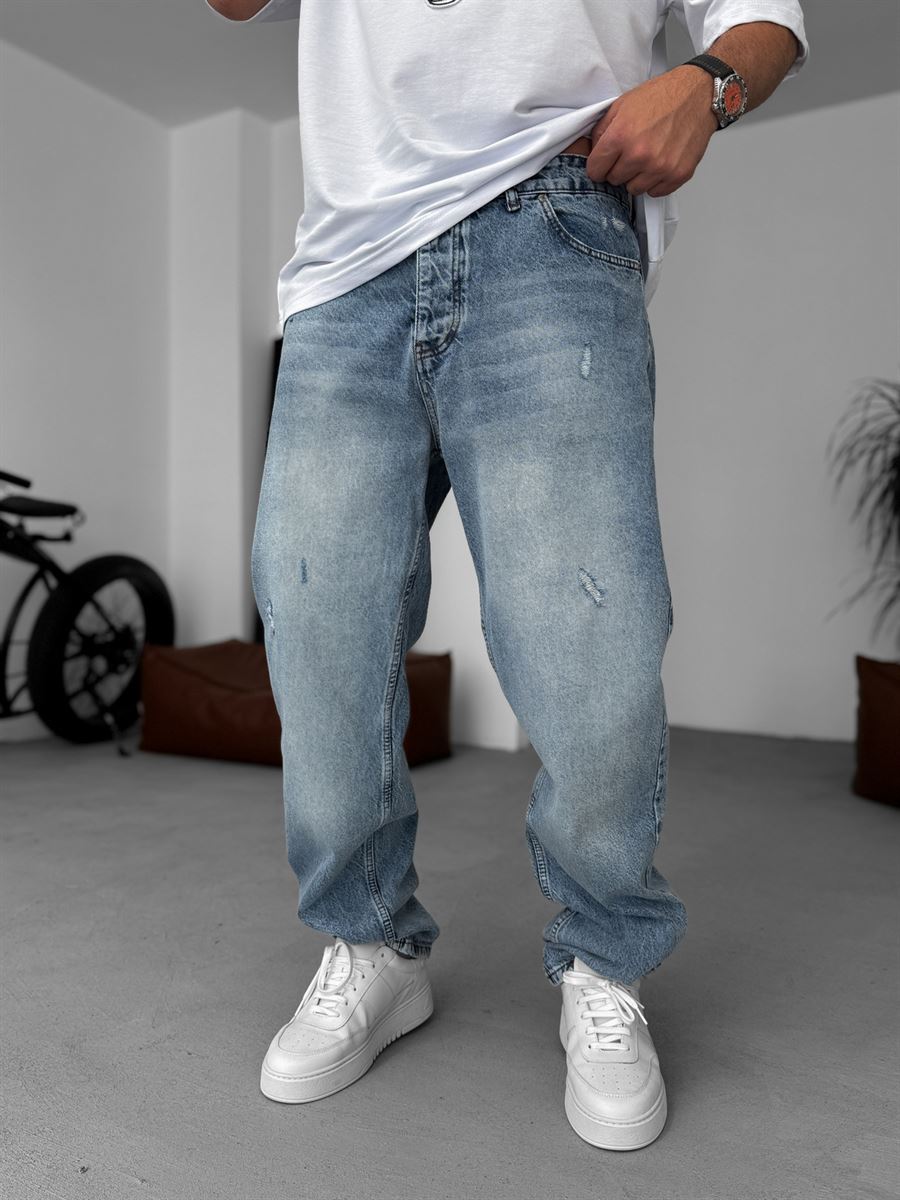 Scratched Distressed Baggy Jean