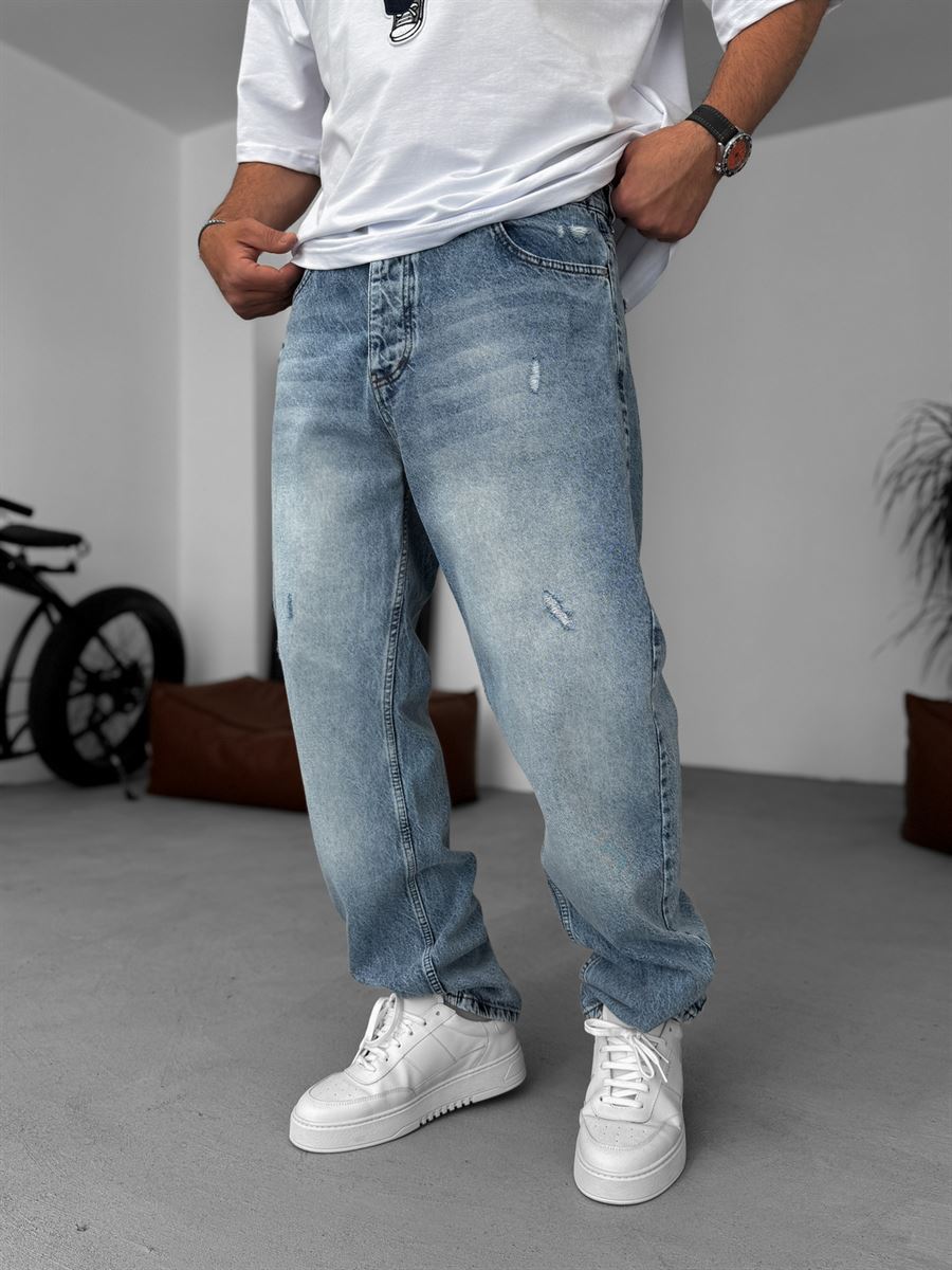 Scratched Distressed Baggy Jean