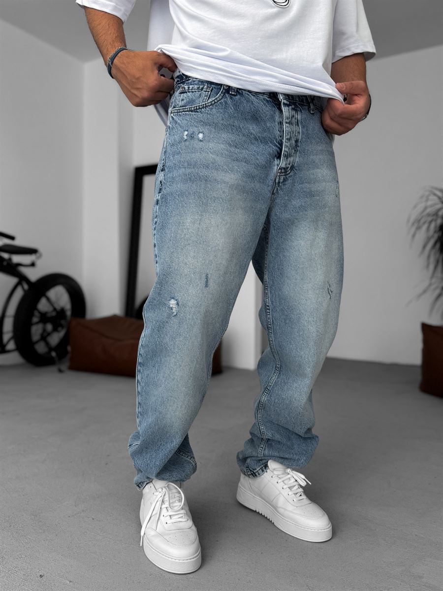 Scratched Distressed Baggy Jean