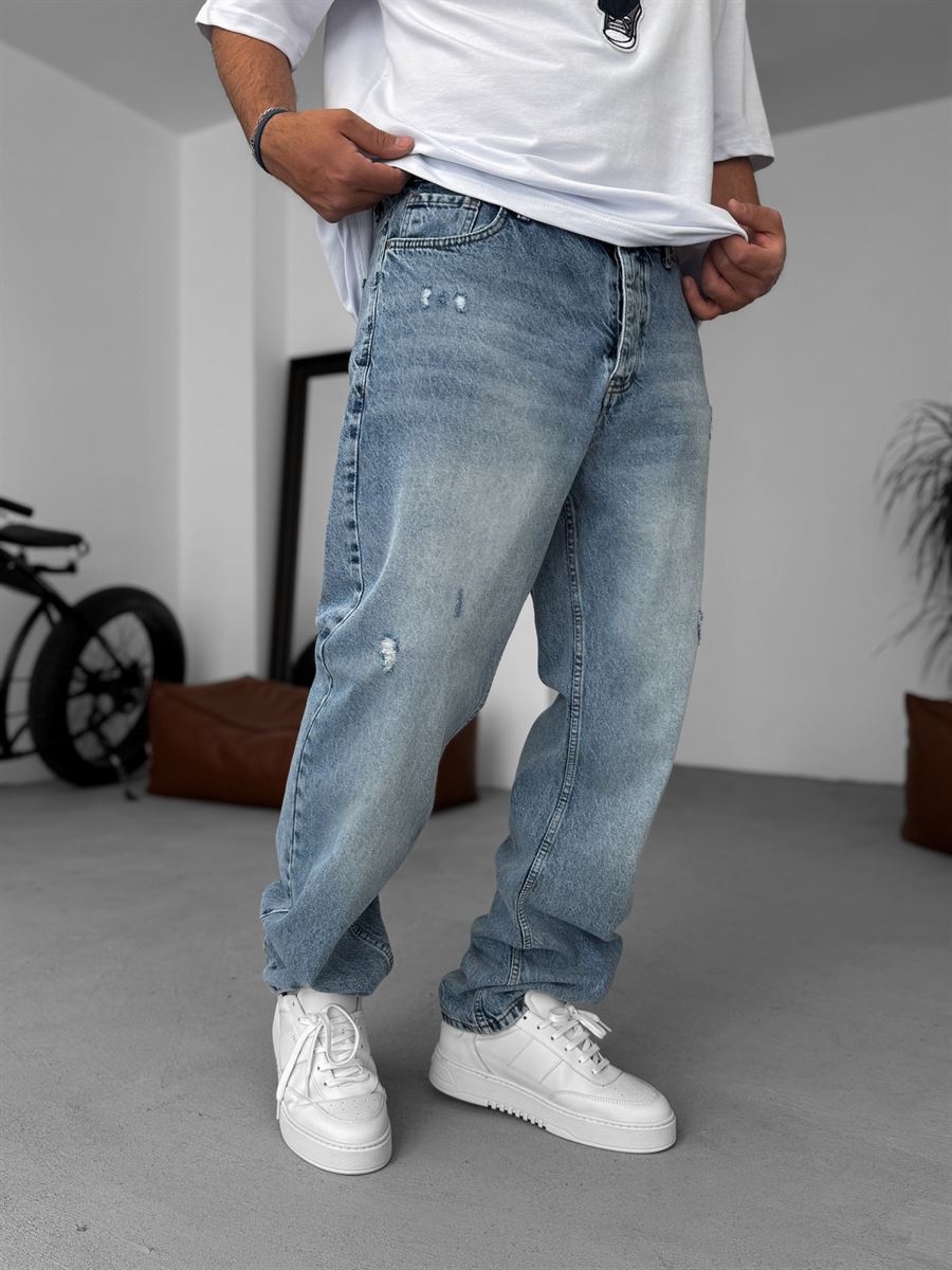 Scratched Distressed Baggy Jean