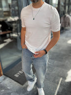 White Basic Knitwear T-Shirt G-16360