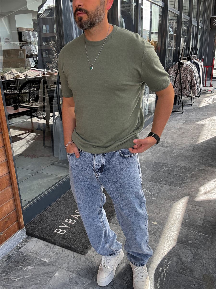 Khaki Basic Knitwear T-Shirt G-16360