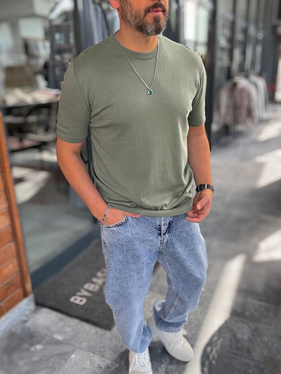 Khaki Basic Knitwear T-Shirt G-16360