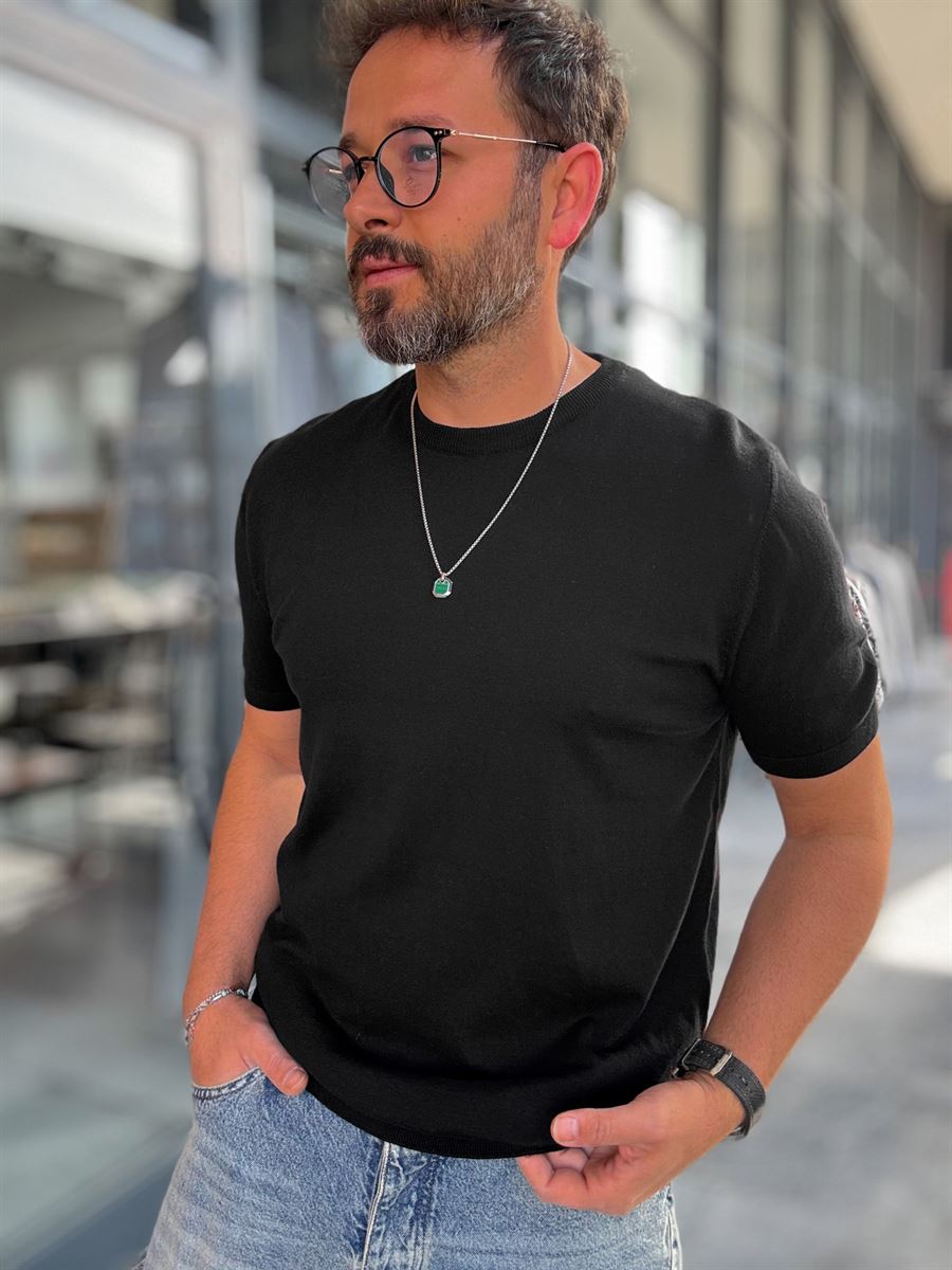 Black Basic Knitwear T-Shirt G-16360