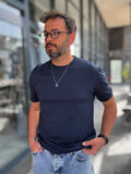 Navy Blue Basic Knitwear T-Shirt G-16360