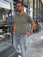 Khaki Basic Polo Neck Knitwear T-Shirt G-17190