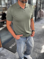 Khaki Basic Polo Neck Knitwear T-Shirt G-17190