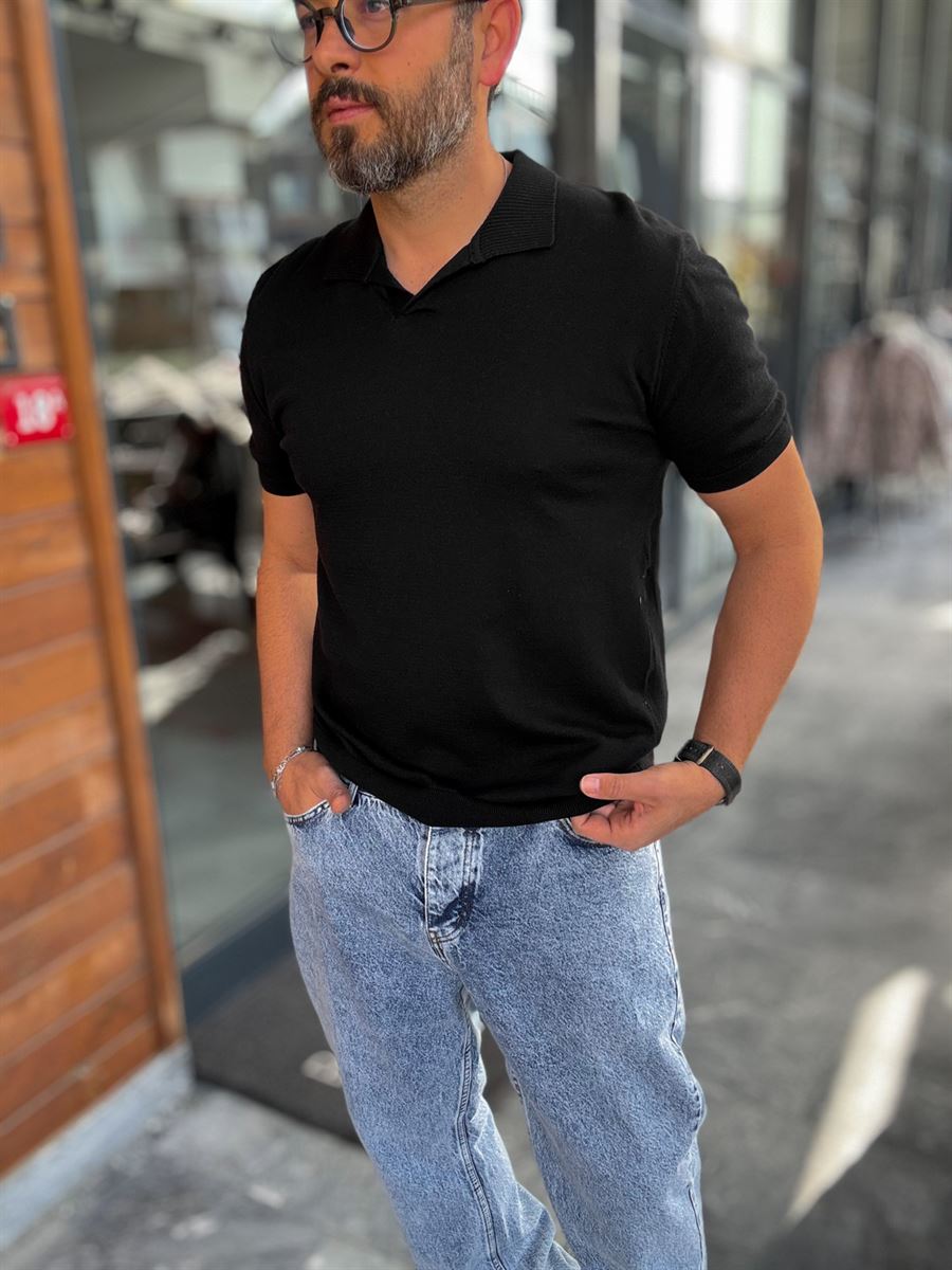 Basic Polo Neck Knitwear T-Shirt