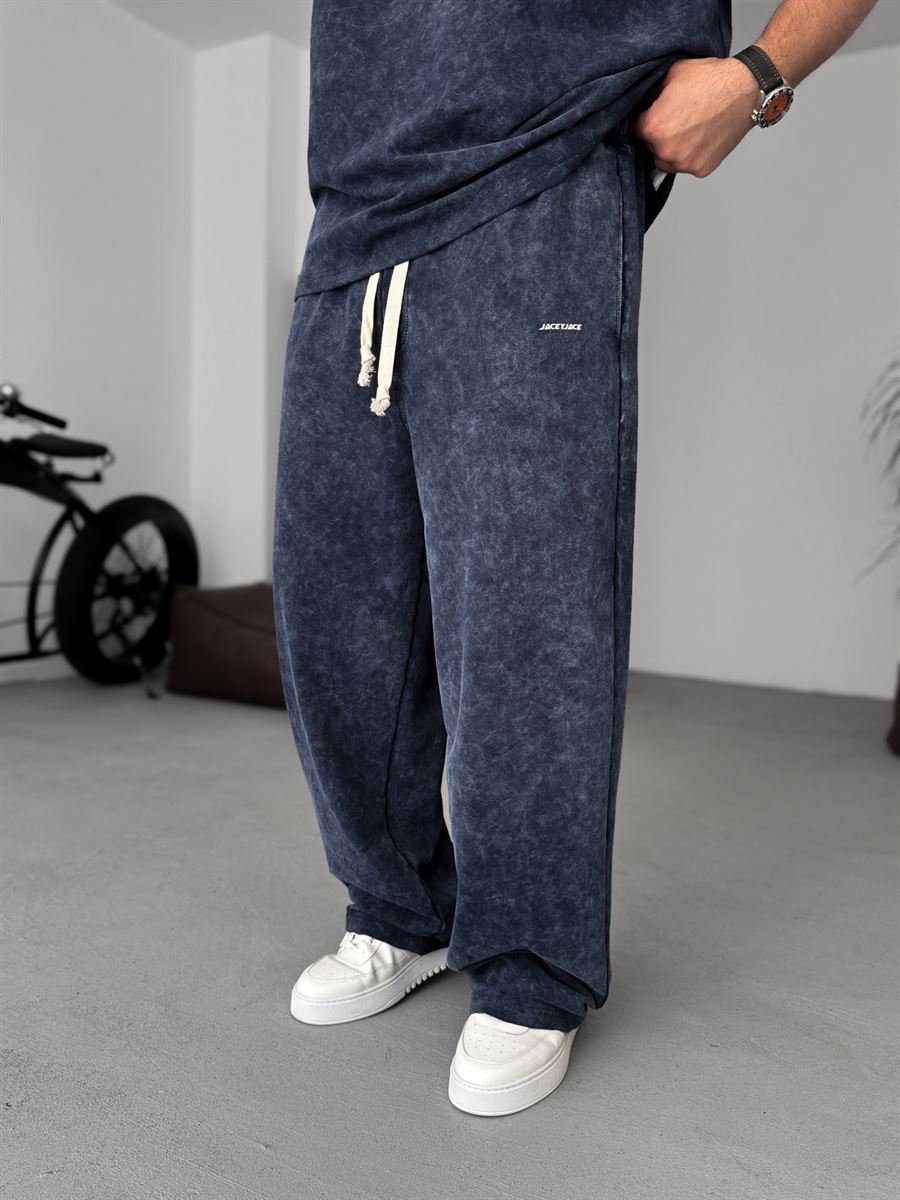 Navy Washed Straight Leg Sweatpants JJ-202