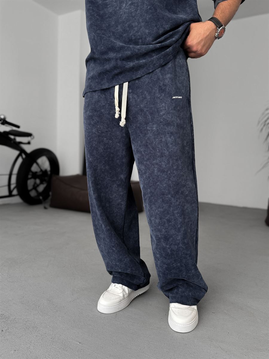 Navy Washed Straight Leg Sweatpants JJ-202