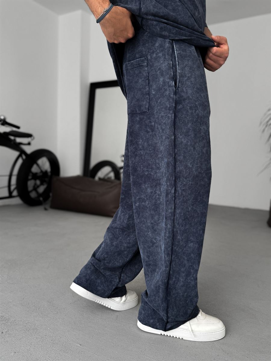 Navy Washed Straight Leg Sweatpants JJ-202