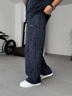 Navy Washed Straight Leg Sweatpants JJ-202