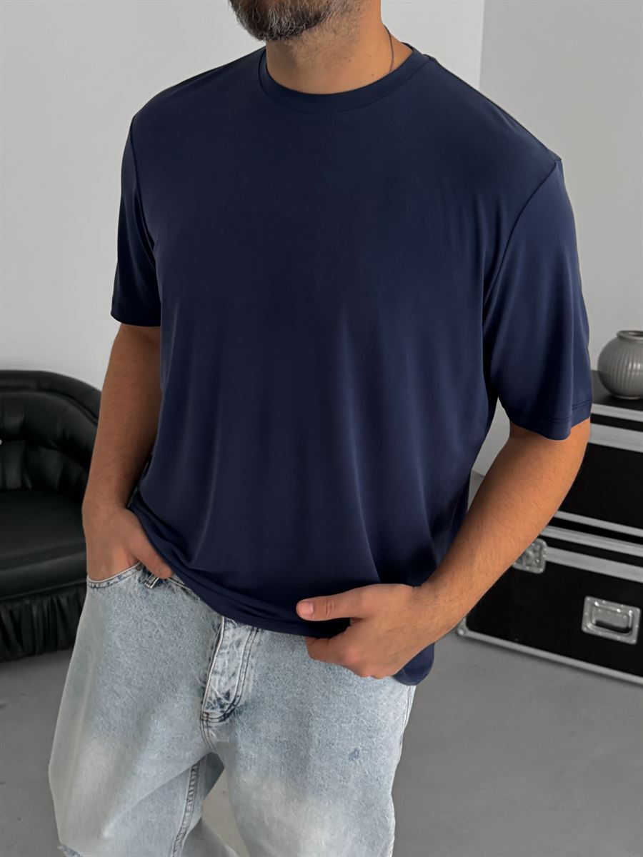 Navy Blue Modal Fabric Slim Fit T-Shirt TW-1076