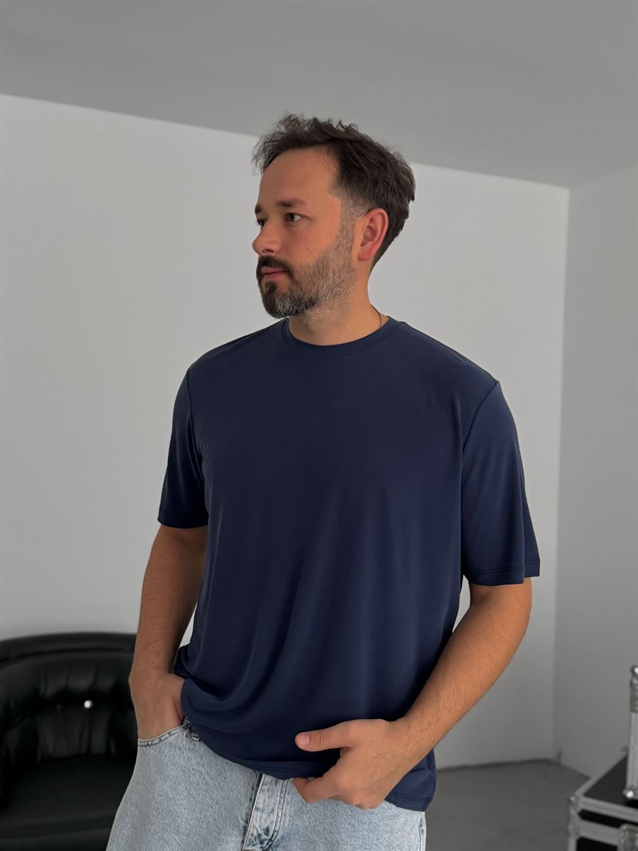 Navy Blue Modal Fabric Slim Fit T-Shirt TW-1076
