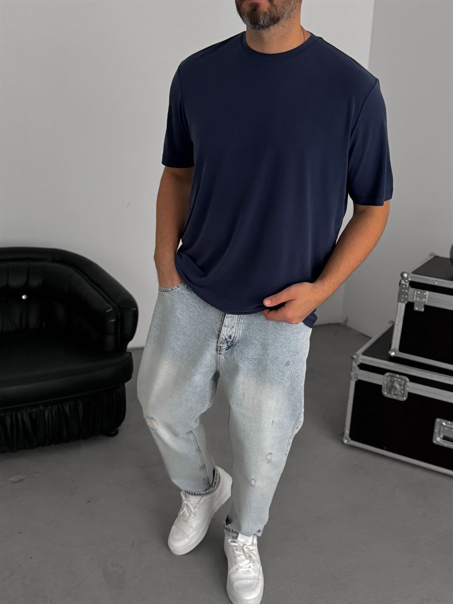 Navy Blue Modal Fabric Slim Fit T-Shirt TW-1076