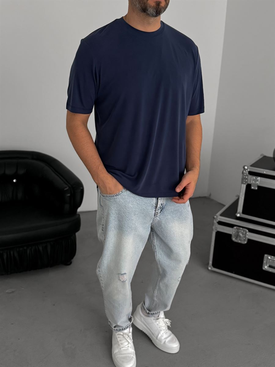 Navy Blue Modal Fabric Slim Fit T-Shirt TW-1076