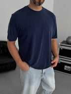 Navy Blue Modal Fabric Slim Fit T-Shirt TW-1076