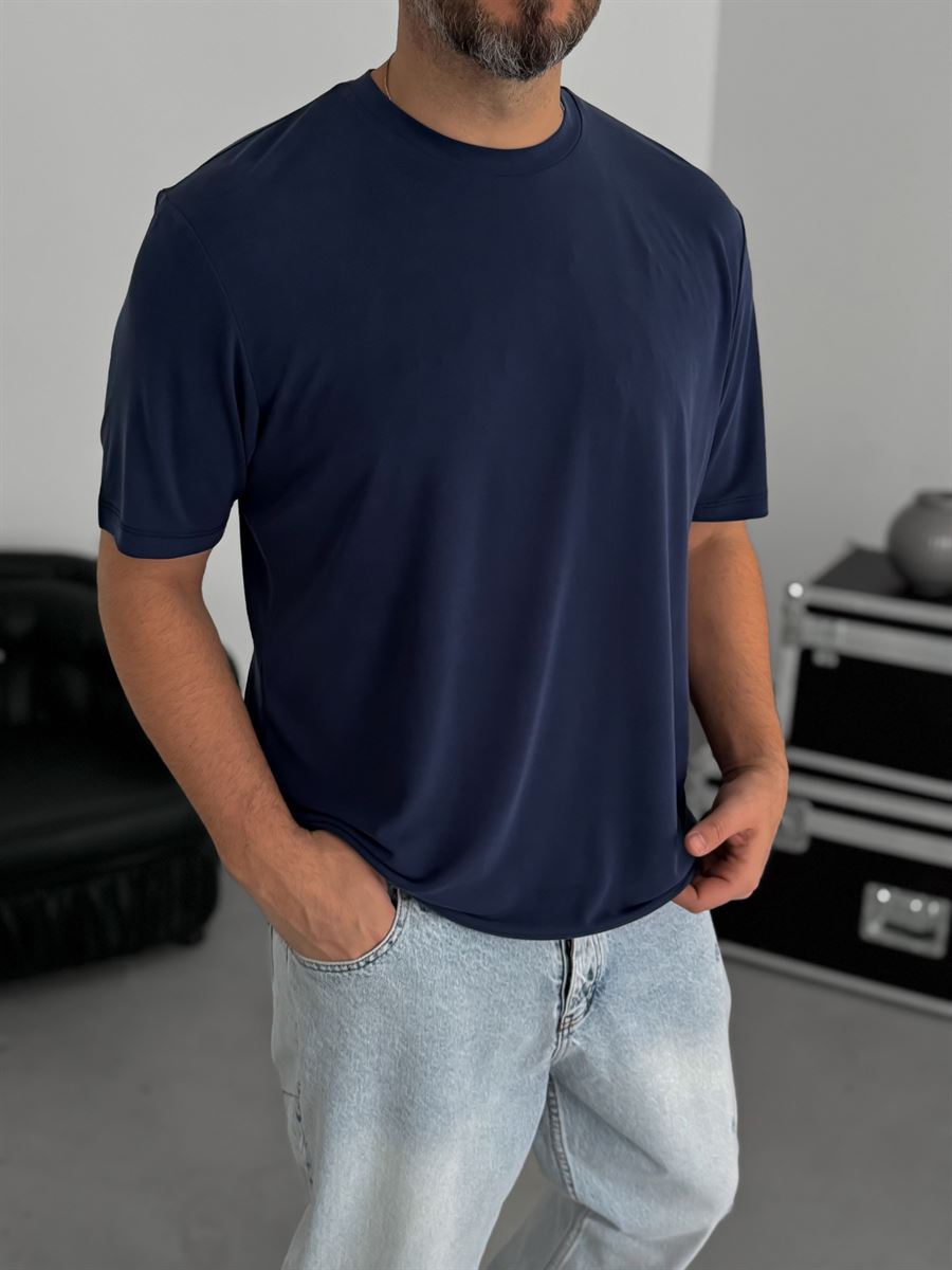Navy Blue Modal Fabric Slim Fit T-Shirt TW-1076