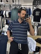 Terry Cloth Striped Polo Neck T-Shirt