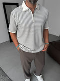 Polo Neck Striped Zipped T-Shirt