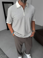 Polo Neck Striped Zipped T-Shirt