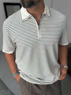 Polo Neck Striped Zipped T-Shirt